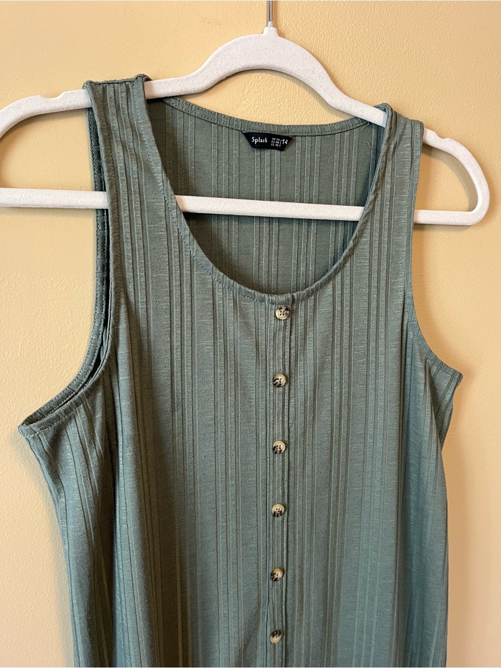 Olive Green Ribbed Button-Front Dress - Picture 2 of 7